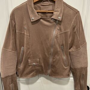 Blank NYC Jacket Women medium Brown Moto Full Zip Faux Suede Pockets Short